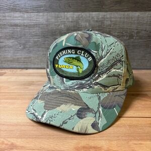 Vintage Turck Fishing Club Hat Cap Snapback Green Camo Fisherman Outdoors 90s